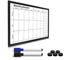 Navaris Lavagna Magnetica Memo Board - Lavagnetta bianca 40x60cm con Magneti Pennarelli - Bacheca Settimanale Scrivibile - Whiteboard Week Organizer