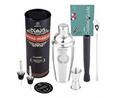 Cocktail Shaker Set Barman Professionale 750ml Acciaio Inox Completo Kit Accessori Ricettario Ebook Idea per Martini Gin Tonic Mojito Party Feste Aperitivo Bar Bartender e come Regalo Uomo Donna 2023