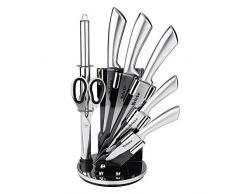 Velaze Set Coltelli, Coltelli Cucina Set 8 Pezzi, Ceppo Coltelli, Set di Coltelli Professionali Chef in Acciaio Inossidabile con Blocco Coltelli Girevole - Lucidatura
