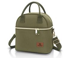 Hafmall 9L Borsa Termica Porta Pranzo Doppio Strato, Borsa Frigo Pranzo con Tracolla per Donna e Uomo, Lunch Bag Impermeabile per Ufficio e Scuola (Verde)