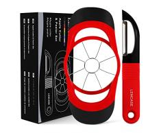 LEMCASE Pelapatete e Taglia Mela - Peeler Frutta e Verdure, Affettatrice Mele - Sbuccia Taglierina Professionali con Manico in Silicone e Lame in Acciaio Inox con Protezione Lama | Rosso (2 Pezzi)