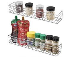 QIWODE Set da 2 Porta Spezie da Parete, Robusto Mensole di Metallo per Spezie da Cucina Organizzatore Salvaspazio Compatibile coi Nostri Barattoli , 40 x 8 x 6 cm