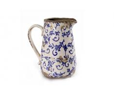 Caraffa brocca in ceramica colore blu anticato smerlato 17*12*19 cm con manico schabby chic EXC-744068