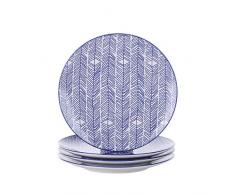 vancasso Takaki Set 4 Pezzi Servizio da Tavola in Porcellana Set di Piatti Ceramica Combinazione, Piatti Piatto, Piatti da Dessert Insalata Pasta Pizza Tondo Colore Blu con Bianca per 4 Persone