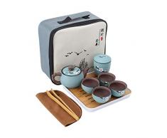 fanquare Portatile Servizio da tè Kung Fu con Borsa da Viaggio, Set da tè in Zisha con Fiori di Ciliegio per Adulti, 1 Teiera, 4 Tazze da tè e 1 Barattolo di tè