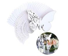 Farfalla Tazza Carta 100 pezzi Luccichio Laser Cut Farfalla Nome Segnaposto Champagne Bicchiere di vino Decorazione Matrimonio Fidanzamento Favore di PartitoTavolo Numero Bianco