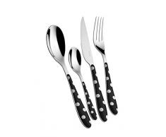BUGATTI SERVIZIO POSATE COMPLETO, 24 PEZZI IN ACCIAIO INOX 18/10, NERO A POIS