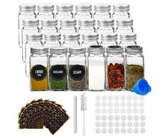 Ruby Barattoli Spezie Vetro Barattoli Porta Spezie Cucina,24 Pezzi 120ml Vasetti Per Spezie Vetro Contenitori Spezie Pour Cuisiner, con Imbuto, Spazzola, ed Etichette