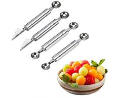 QQEE 4 Pezzi Utensile da Intaglio di Frutta, Palette di Frutta, Paletta per Frutta, Paletta per Gelato, Acciaio Inox Melone Cucchiaio, per Frutta, Anguria, Gelato