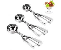 Yingxuanle Porzionatore da Gelato, Paletta per Gelato Set di 3 Misure Differenti in Acciaio Inox Scoop Multifunzione con Trigger per Frutta Gelato Biscotto,ottime per porzionare Palline di Gelato
