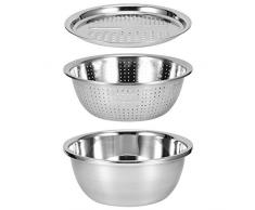 Grattugie da Cucina, Cestello di Scarico in Acciaio Inossidabile Tagliaverdure, 3 in 1 Multiuso Grattugia Insalatiera Ciotola Verdura Frutta Riso Cibo Ciotola per Lavaggio Set Colino