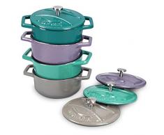 Navaris Set x4 Pentolino Mini-Cocotte Multicolore - Pentole Terrine in Ghisa Smaltata - Pentolini Tegamini Mono-porzione - Casseruole Ciotoline Forno