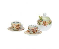THUN - Set di Due Tazzine da caffè con Zuccheriera - Linea Fall in Love - caffè al Volo - Ceramica Decorata - Tazzina Ø 6,5 cm; 110 ml; Piattino Ø 11,5 cm