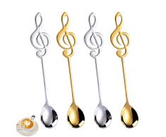 BONHHC 4 PCS Cucchiaio da Dessert Nota Musicale,15cm Cucchiaino da Caffè per Casa,Cucchiaini da tè in Acciaio Inossidabile | Manico per Note Musicali | Oro e Argento