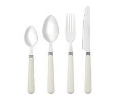 Baroni Home Set 24 pz Posate da Tavola in Acciaio Inox, Posate con Manico in Plastica per 6 Persone, Lavabili in Lavastoviglie, Forchetta, Coltello, Cucchiaio, Cucchiaio da The o Dolce, Bianco