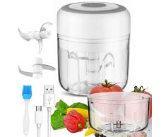 Holzsammlung 250ML Schiaccia aglio Elettrico Tritatutto Elettrico da Cucina con 2 Lame Affilate e 100ML Coppa di Ricambio, per Aglio, Verdure, Zenzero, Carne, Cipolla, Peperoncino