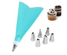 ZENVALY Sac a Poche in Silicone Riutilizzabile Lavabile, 6 Beccucci Piccoli in Acciaio Inox per Decorare Torte, Dolci, Biscotti, Cupcake e Pasticceria