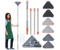 Mocio Triangolare Regolabile Girevole a 360°,Mop di Pulizia in Microfibra con Asta Telescopica,Scopa di Pulizia a Triangolo per Soffitto, Finestra, Pavimento, Parete (con palo retrattile)