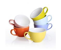 Panbado Servizio di Tazze da Caffè 6 pz Servizi da Caffè in Porcellana Set di Caffè Servizio da Tè Mugs in Porcellana Multicolore per Cappuccino- Porcellana Colorata - Design Moderno - 400 ml