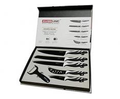 Set Coltelli Rivestiti in Ceramica 6 Pezzi - colore Nero coltelli da cucina Affilati, set coltelli con Manico Ergonomico,per affettare, tagliare, sminuzzare