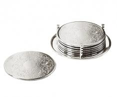 EDZARD sottobicchiere Bruegge, argento placcato, antiossidante, diametro 9 cm, set da 6 + supporto