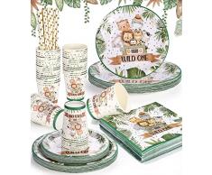 150 Pezzi Giungla Safari Stoviglie per Feste,Piatti di Carta Tovaglioli Cannucce per Compleanno Bambini Stoviglie,per Festa dei ragazzi(30 Ospiti)