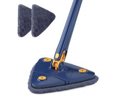 Mocio triangolare rotante a 360°, regolabile, telescopico, a strizzatura automatica, per la pulizia di pavimenti, finestre, pareti