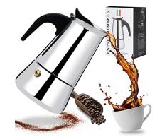DUNSOO Caffettiera, macchina da caffè da campeggio in acciaio inox, macchina per caffè espresso per induzione, 4-9 tazze, espresso da 200-450 ml, adatta a tutti i piani cottura (4 tazze da 200 ml)