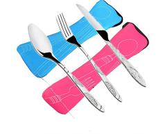 6 pz Posate Imposta coltelli, forchette, cucchiai, FLYING_WE 2 pack leggero tavola dellacciaio inossidabile da tavola con Custodia perfetta.