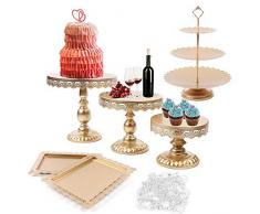 6 Pezzi Alzata per Torte Rotonde in Stile Vintage Piatto da Portata Dolci e Torta 3 Tier Alzata per Torta in Metallo con Perline di Cristallo Decorazione Porta torta