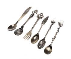 BESTOMZ Forchetta Cucchiaio Set Cucchiaio da Caffè Vintage Posate 6pcs (Bronzo)