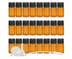 TIANZD 25 Pack 3ml Mini Bottiglia di Olio Essenziale in Vetro Ambra Marrone Bottiglia con Riduttore dellorifizio, per Oli Essenziali, Contenitori di Aromaterapia, Cosmetici Riutilizzabile