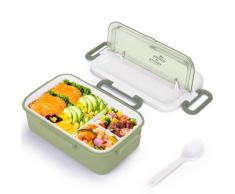 Larkumio Porta Pranzo Bento Lunch Box, Schiscetta Pranzo con 3 Scomparti Portapranzo Microonde per Ufficio Scuola Bambini Adulti, Lunchbox Prova di Perdite Portamerenda con Posate, Verde