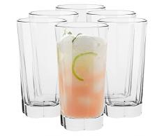 TREND FOR HOME Bicchieri Acqua Vetro Tumbler Alto | 300 ml | Set da 6 Pezzi | Bicchieri Tumbler Alti Moderni Bicchieri da Cocktail Succo Long Drink Bicchiere Highball Trasparenti | Collezione Elin