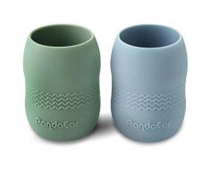 PandaEar 2 Pezzi 100% silicone bicchiere bambino neonato, piccola tazza bambini antigoccia bicchiere di apprendimento, adatta al forno a microonde, lavabile in lavastoviglie (blu/verde)