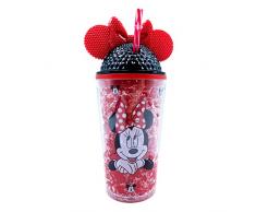 NOVBAON Bicchieri Minnie con Cannuccia e Coperchio, Bicchieri Plastica Rigida Lavabili Topolin, Bicchiere Minnie Bambina Vetro, Tazza Minnie, Borraccia Minnie Bambina Glitter 380ml Rosso