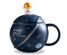 ZONSUSE Tazza da Astronauta Kawaii, Tazza da Pianeta, Tazza da Caffè in Ceramica Carina, Tazza Novità con Coperchio e Cucchiaio per Tè/Latte, Regalo di Compleanno Divertente per Ragazza Ragazzo Donna