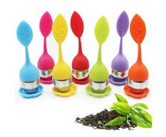 DEXIFUXI® infusore per tè/Filtro per tè, Infusore per Te e Tisane a Forma di Foglia di tè, Realizzato in Silicone Privo di BPA con setaccio in Acciaio Inox (Set da 7 infusori)