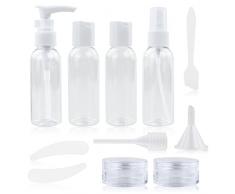 11 Pezzi Bottiglie da Viaggio Set, Contenitori da Viaggio Ricaricabili, Mini Flaconidi Plastica Liquidi Vuote, Accessori Viaggio Aereo con Custodia Trasparente per Cosmetici, Shampoo