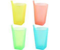 Taozoey Tazza Plastica con Paglia Incorporati, 4 Colori Tazza Plastica Colorati Paglia Bambini, Tazze con Costruito in Paglia, Bicchieri con Cannuccia Incorporati(360ML, 4 Pack)