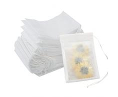 100 sacchetti filtranti per tè, 9 x 7 cm, sacchetti vuoti con coulisse, filtro per tè, spezie, tè e erbe aromatiche, caffè (bianco)