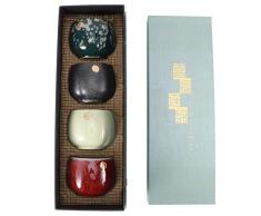 Set da Tè Giapponese per Adulti,Tazza da tè Giapponese,4 Colori Set 4 Tazze Cinese Unico,Set di Tazze Fatte a Mano da 4 con Confezione Regalo,Set di Tazze in Ceramica,Kung Fu Teiere