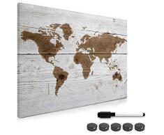 Navaris Memo Board Lavagna Magnetica 70x50cm - Lavagnetta Scrivibile Cancellabile con 1x Pennarello e 5X Calamite - Bacheca Design Mappamondo