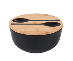 GEHE Set di insalatiera in fibra di bambù con server, grandi ciotole da 24,9 cm, ciotola in legno massello di bambù con coperchio in bambù, cucchiaio per frutta, insalate e decorazioni (nero, 9,8