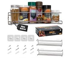 Deco Haus Set da 2 Mensole di Metallo per Spezie - Scaffali Portaspezie per Parete o Dispensa - Organizzatore Salvaspazio Compatibile coi Nostri Barattoli - Adesivo o Viti - Color Argento, 29x6,35x5cm