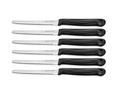 Navaris Set 6X Coltello Seghettato Pomodoro - Coltelli Seghettati Taglia Frutta Verdura - Coltello da Cucina Lama Seghettata 10,8cm Manico Nero 11cm