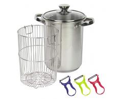 Pentola per asparagi in acciaio inox con inserto per filtro e coperchio in vetro, capacità 3,9 l, adatta per tutti i piani cottura e a induzione, include un pelapatate per asparagi gratuito