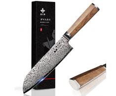 FUJUNI Coltello Santoku Damasco Coltello da Cucina Professionale 18CM - 67 Strati VG10 Acciaio al Carbonio Alto- Coltello Giapponese con Manico in Legno Naturale