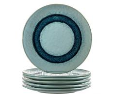 Leonardo Matera 018544 - Set di 6 piatti piani in ceramica lavabili in lavastoviglie, 6 piatti tondi in grès blu, Ø 22,5 cm