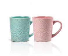 MiliPow Hannah Choice - Porcellana, Set di 2 tazze da caffè, 320 ml, colore: Verde e Rosa